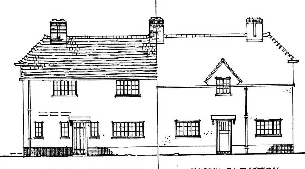 An illustration from Type plans and elevations of houses designed by the Ministry of Health in connection with state-aided housing schemes, 1920, leaf 13