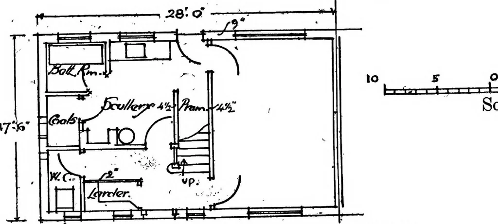 An illustration from Type plans and elevations of houses designed by the Ministry of Health in connection with state-aided housing schemes, 1920, leaf 13