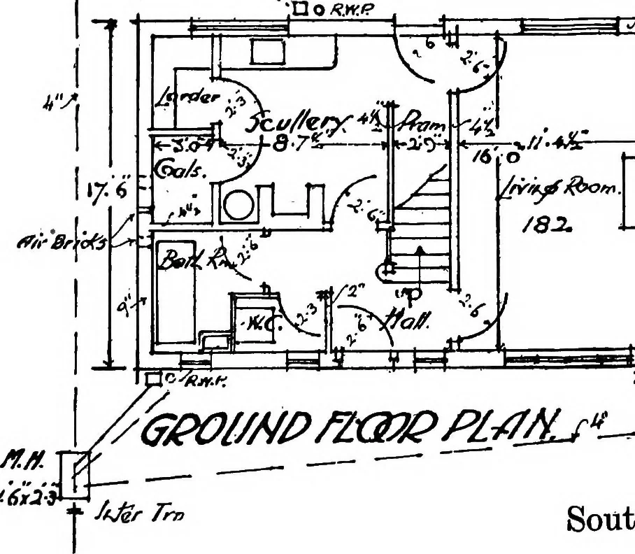 An illustration from Type plans and elevations of houses designed by the Ministry of Health in connection with state-aided housing schemes, 1920, leaf 13
