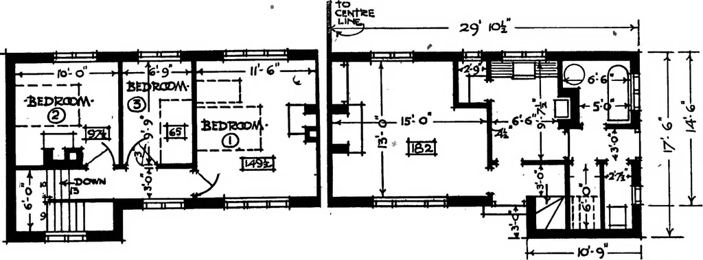 An illustration from Type plans and elevations of houses designed by the Ministry of Health in connection with state-aided housing schemes, 1920, leaf 16