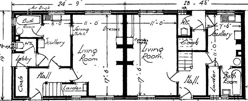 An illustration from Type plans and elevations of houses designed by the Ministry of Health in connection with state-aided housing schemes, 1920, leaf 20