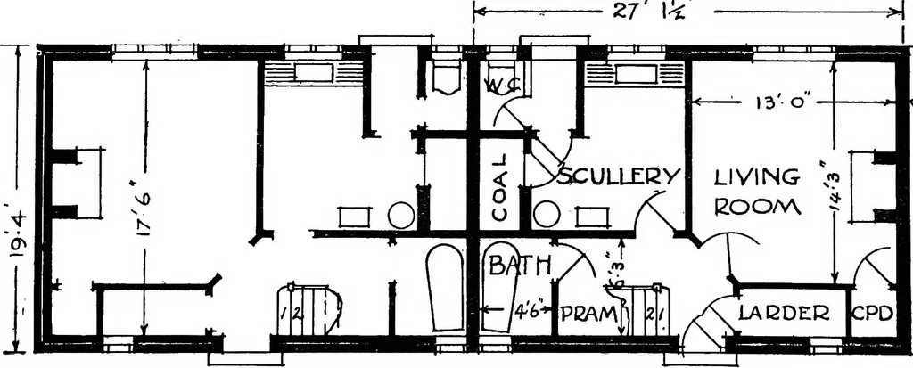 An illustration from Type plans and elevations of houses designed by the Ministry of Health in connection with state-aided housing schemes, 1920, leaf 21
