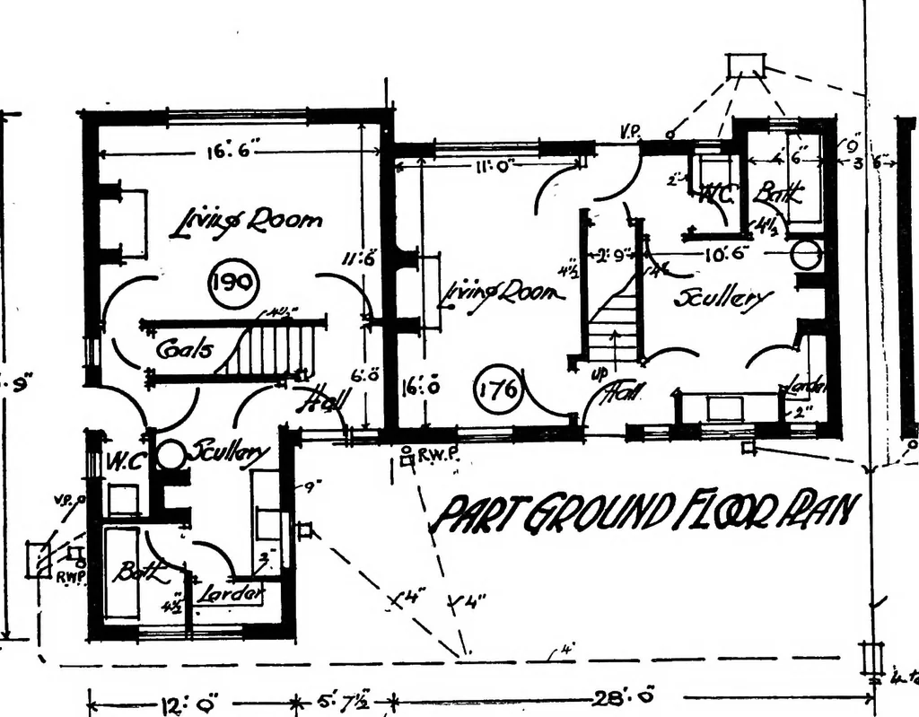 An illustration from Type plans and elevations of houses designed by the Ministry of Health in connection with state-aided housing schemes, 1920, leaf 22