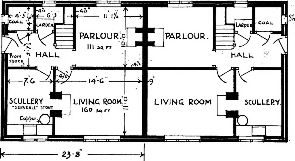 An illustration from Type plans and elevations of houses designed by the Ministry of Health in connection with state-aided housing schemes, 1920, leaf 27