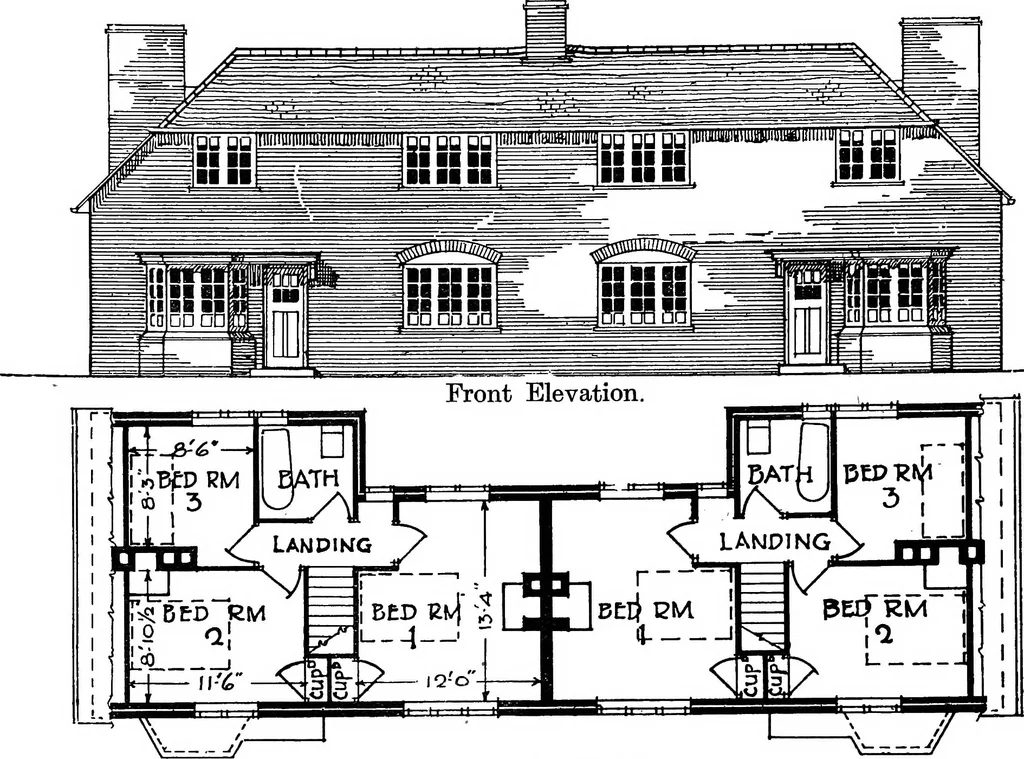 An illustration from Type plans and elevations of houses designed by the Ministry of Health in connection with state-aided housing schemes, 1920, leaf 29