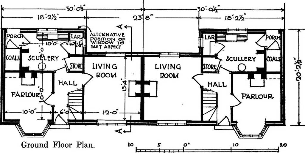 An illustration from Type plans and elevations of houses designed by the Ministry of Health in connection with state-aided housing schemes, 1920, leaf 29
