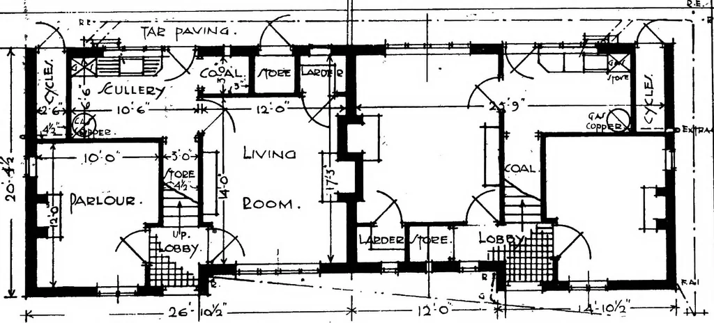 An illustration from Type plans and elevations of houses designed by the Ministry of Health in connection with state-aided housing schemes, 1920, leaf 30