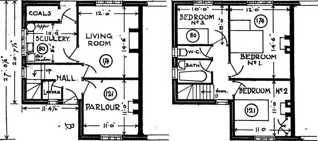 An illustration from Type plans and elevations of houses designed by the Ministry of Health in connection with state-aided housing schemes, 1920, leaf 31