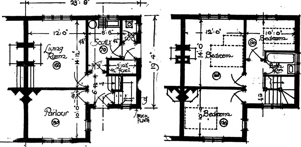 An illustration from Type plans and elevations of houses designed by the Ministry of Health in connection with state-aided housing schemes, 1920, leaf 33