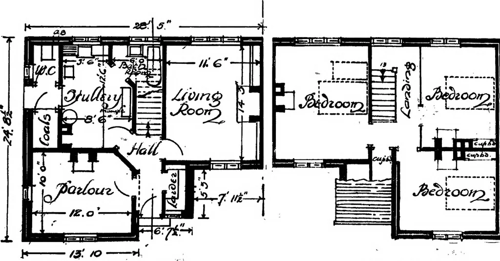 An illustration from Type plans and elevations of houses designed by the Ministry of Health in connection with state-aided housing schemes, 1920, leaf 34