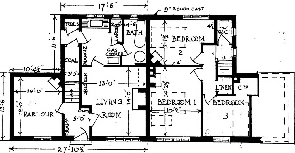 An illustration from Type plans and elevations of houses designed by the Ministry of Health in connection with state-aided housing schemes, 1920, leaf 35