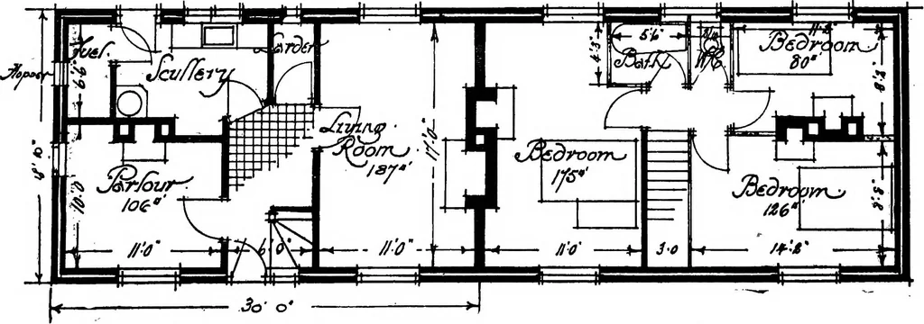 An illustration from Type plans and elevations of houses designed by the Ministry of Health in connection with state-aided housing schemes, 1920, leaf 37