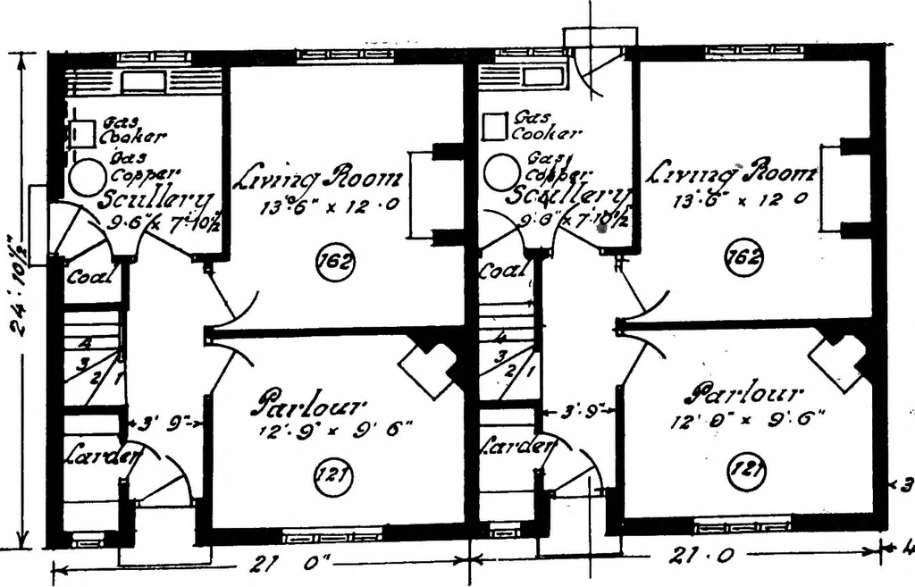 An illustration from Type plans and elevations of houses designed by the Ministry of Health in connection with state-aided housing schemes, 1920, leaf 40