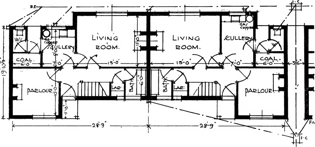 An illustration from Type plans and elevations of houses designed by the Ministry of Health in connection with state-aided housing schemes, 1920, leaf 45