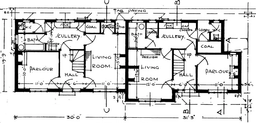An illustration from Type plans and elevations of houses designed by the Ministry of Health in connection with state-aided housing schemes, 1920, leaf 47