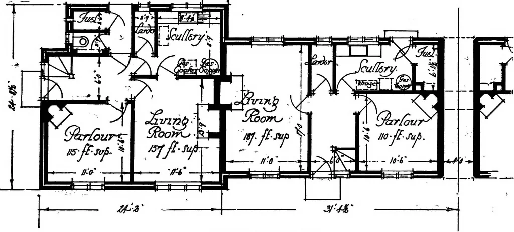 An illustration from Type plans and elevations of houses designed by the Ministry of Health in connection with state-aided housing schemes, 1920, leaf 51