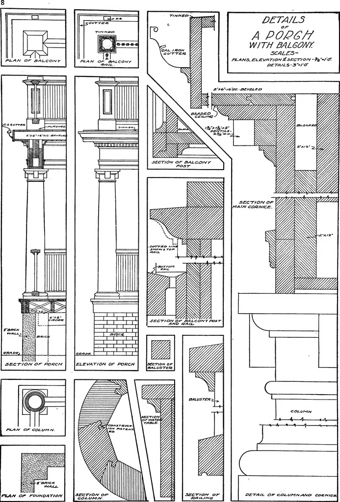 An illustration from Radford's portfolio of details of building construction; a remarkable and unique collection of full-page plates, accurately drawn and reproduced to exact scale. Complete details for every style of interior trim, including special built-in features, 1911, leaf 11