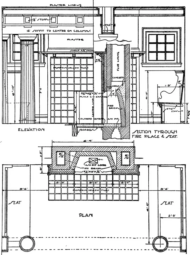 An illustration from Radford's portfolio of details of building construction; a remarkable and unique collection of full-page plates, accurately drawn and reproduced to exact scale. Complete details for every style of interior trim, including special built-in features, 1911, leaf 110