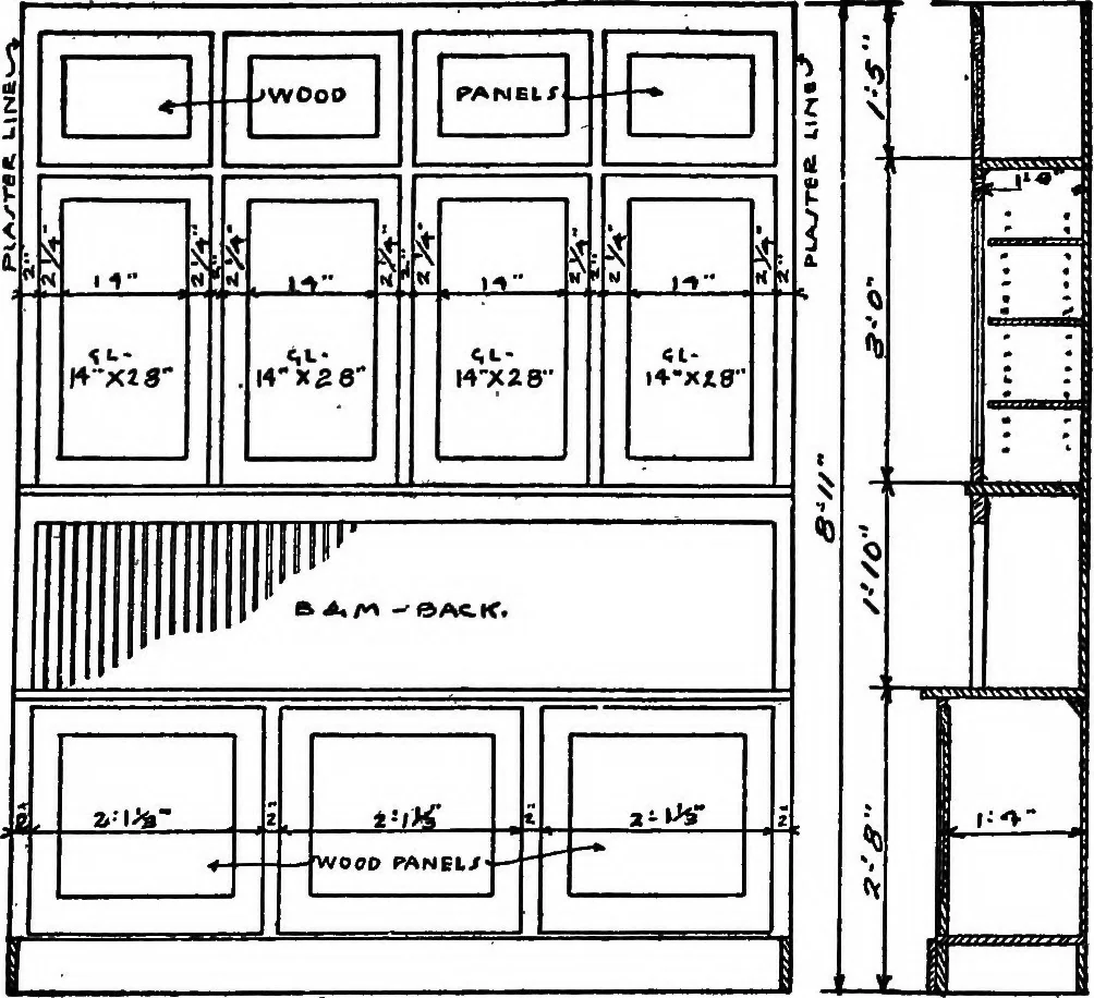An illustration from Radford's portfolio of details of building construction; a remarkable and unique collection of full-page plates, accurately drawn and reproduced to exact scale. Complete details for every style of interior trim, including special built-in features, 1911, leaf 112