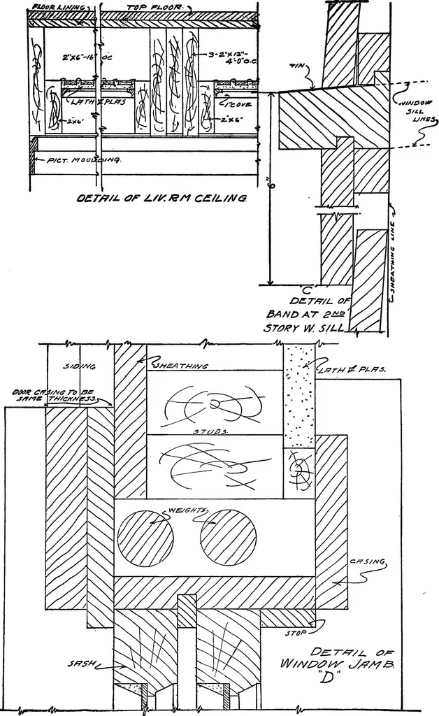 An illustration from Radford's portfolio of details of building construction; a remarkable and unique collection of full-page plates, accurately drawn and reproduced to exact scale. Complete details for every style of interior trim, including special built-in features, 1911, leaf 116