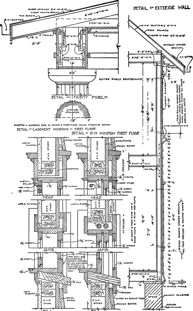 An illustration from Radford's portfolio of details of building construction; a remarkable and unique collection of full-page plates, accurately drawn and reproduced to exact scale. Complete details for every style of interior trim, including special built-in features, 1911, leaf 119