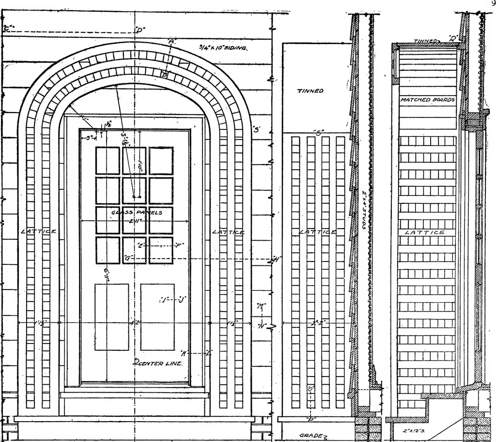 An illustration from Radford's portfolio of details of building construction; a remarkable and unique collection of full-page plates, accurately drawn and reproduced to exact scale. Complete details for every style of interior trim, including special built-in features, 1911, leaf 12