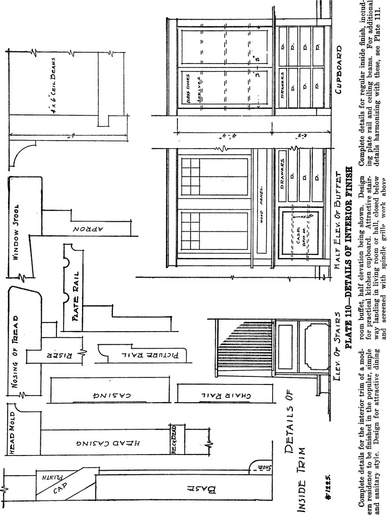 An illustration from Radford's portfolio of details of building construction; a remarkable and unique collection of full-page plates, accurately drawn and reproduced to exact scale. Complete details for every style of interior trim, including special built-in features, 1911, leaf 123