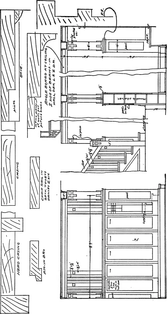 An illustration from Radford's portfolio of details of building construction; a remarkable and unique collection of full-page plates, accurately drawn and reproduced to exact scale. Complete details for every style of interior trim, including special built-in features, 1911, leaf 125