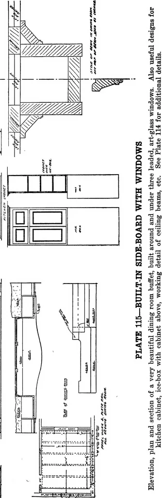An illustration from Radford's portfolio of details of building construction; a remarkable and unique collection of full-page plates, accurately drawn and reproduced to exact scale. Complete details for every style of interior trim, including special built-in features, 1911, leaf 128