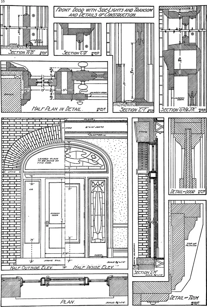 An illustration from Radford's portfolio of details of building construction; a remarkable and unique collection of full-page plates, accurately drawn and reproduced to exact scale. Complete details for every style of interior trim, including special built-in features, 1911, leaf 13
