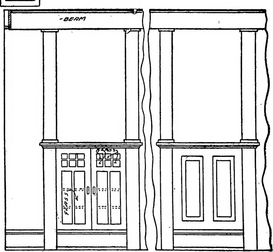 An illustration from Radford's portfolio of details of building construction; a remarkable and unique collection of full-page plates, accurately drawn and reproduced to exact scale. Complete details for every style of interior trim, including special built-in features, 1911, leaf 130