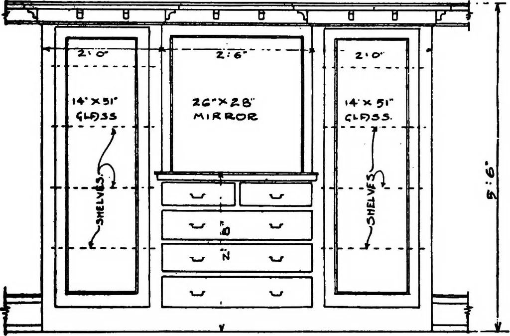 An illustration from Radford's portfolio of details of building construction; a remarkable and unique collection of full-page plates, accurately drawn and reproduced to exact scale. Complete details for every style of interior trim, including special built-in features, 1911, leaf 133