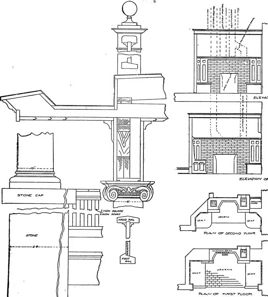 An illustration from Radford's portfolio of details of building construction; a remarkable and unique collection of full-page plates, accurately drawn and reproduced to exact scale. Complete details for every style of interior trim, including special built-in features, 1911, leaf 135
