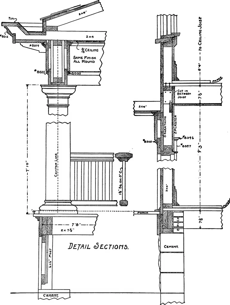 An illustration from Radford's portfolio of details of building construction; a remarkable and unique collection of full-page plates, accurately drawn and reproduced to exact scale. Complete details for every style of interior trim, including special built-in features, 1911, leaf 141
