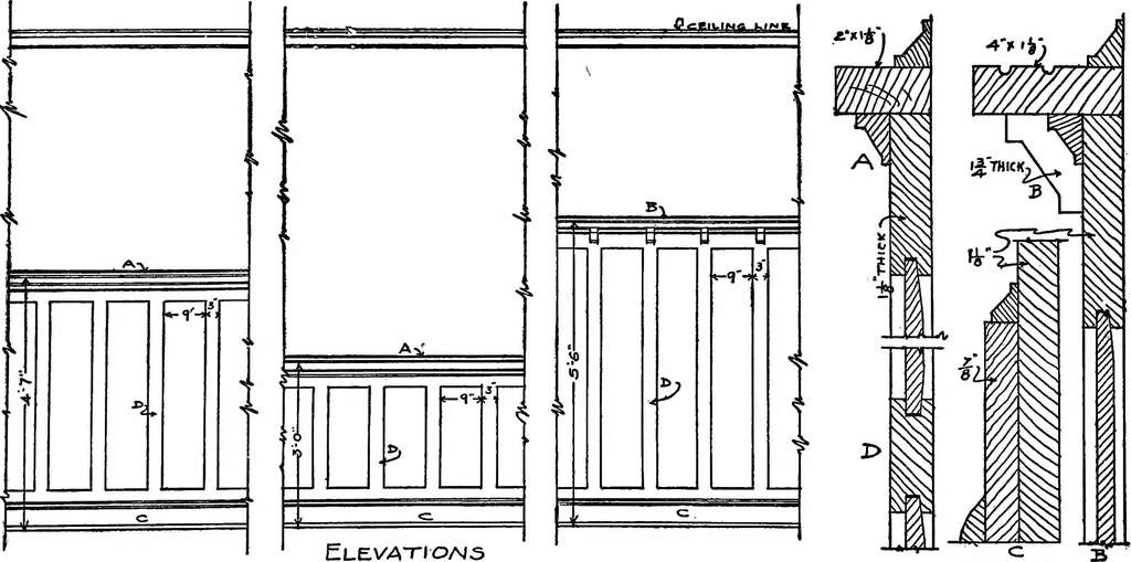 An illustration from Radford's portfolio of details of building construction; a remarkable and unique collection of full-page plates, accurately drawn and reproduced to exact scale. Complete details for every style of interior trim, including special built-in features, 1911, leaf 167