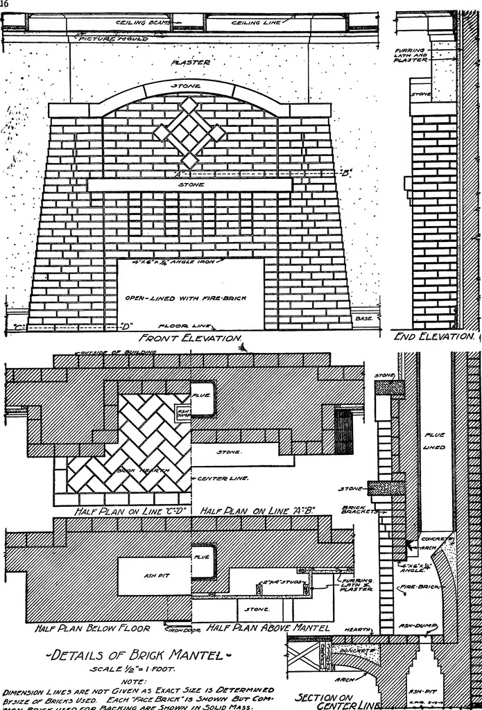 An illustration from Radford's portfolio of details of building construction; a remarkable and unique collection of full-page plates, accurately drawn and reproduced to exact scale. Complete details for every style of interior trim, including special built-in features, 1911, leaf 19