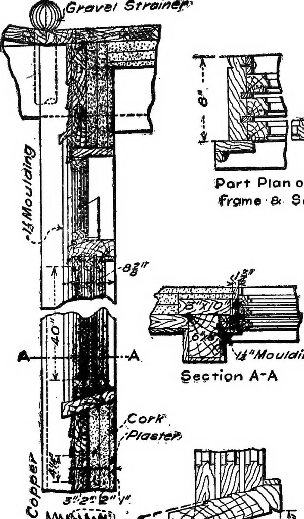 An illustration from Radford's portfolio of details of building construction; a remarkable and unique collection of full-page plates, accurately drawn and reproduced to exact scale. Complete details for every style of interior trim, including special built-in features, 1911, leaf 194