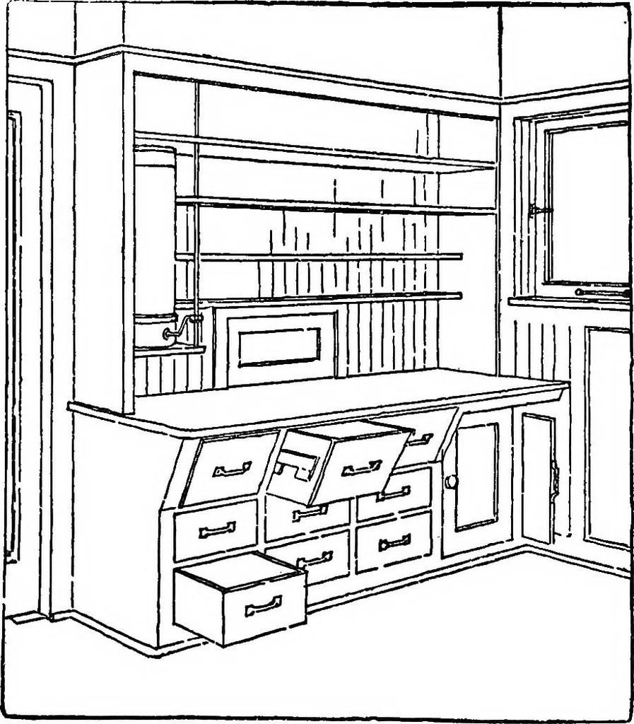 An illustration from Radford's portfolio of details of building construction; a remarkable and unique collection of full-page plates, accurately drawn and reproduced to exact scale. Complete details for every style of interior trim, including special built-in features, 1911, leaf 24