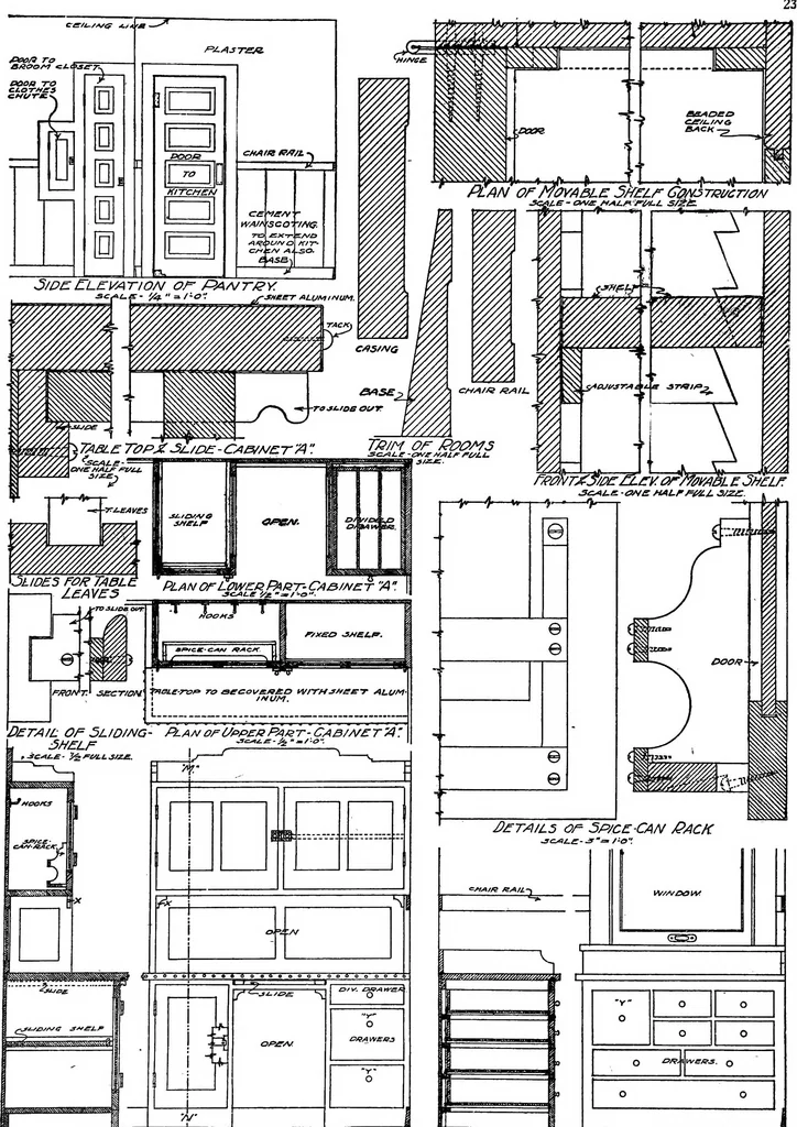 An illustration from Radford's portfolio of details of building construction; a remarkable and unique collection of full-page plates, accurately drawn and reproduced to exact scale. Complete details for every style of interior trim, including special built-in features, 1911, leaf 26