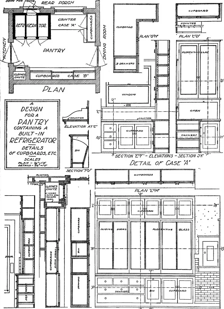 An illustration from Radford's portfolio of details of building construction; a remarkable and unique collection of full-page plates, accurately drawn and reproduced to exact scale. Complete details for every style of interior trim, including special built-in features, 1911, leaf 28
