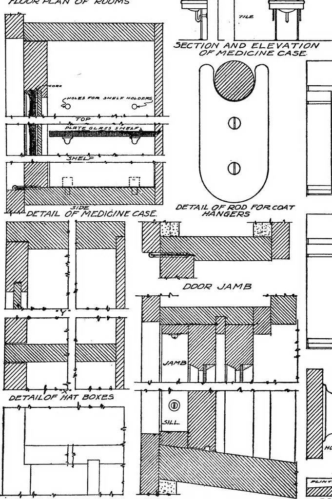 An illustration from Radford's portfolio of details of building construction; a remarkable and unique collection of full-page plates, accurately drawn and reproduced to exact scale. Complete details for every style of interior trim, including special built-in features, 1911, leaf 29