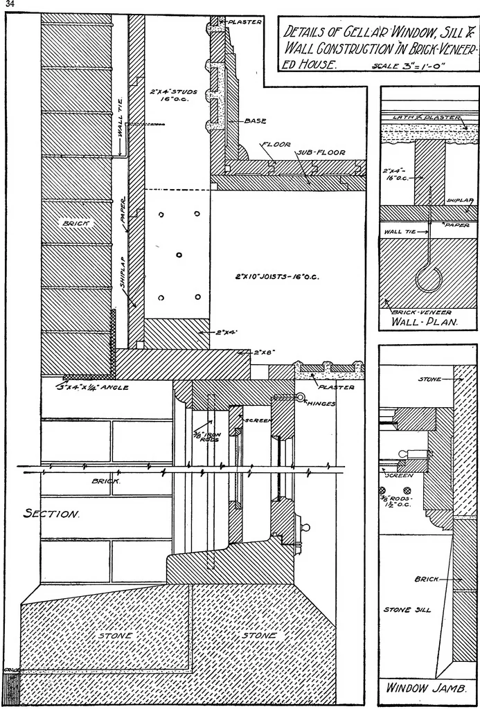 An illustration from Radford's portfolio of details of building construction; a remarkable and unique collection of full-page plates, accurately drawn and reproduced to exact scale. Complete details for every style of interior trim, including special built-in features, 1911, leaf 37