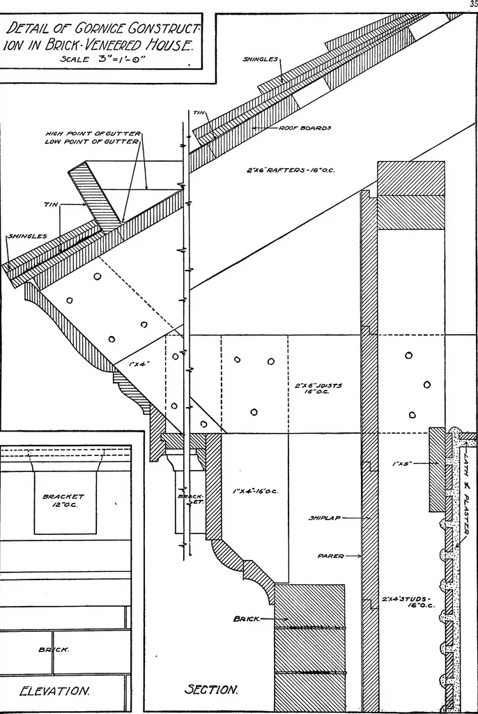 An illustration from Radford's portfolio of details of building construction; a remarkable and unique collection of full-page plates, accurately drawn and reproduced to exact scale. Complete details for every style of interior trim, including special built-in features, 1911, leaf 38