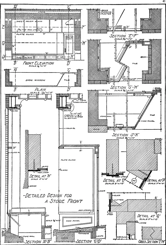 An illustration from Radford's portfolio of details of building construction; a remarkable and unique collection of full-page plates, accurately drawn and reproduced to exact scale. Complete details for every style of interior trim, including special built-in features, 1911, leaf 44