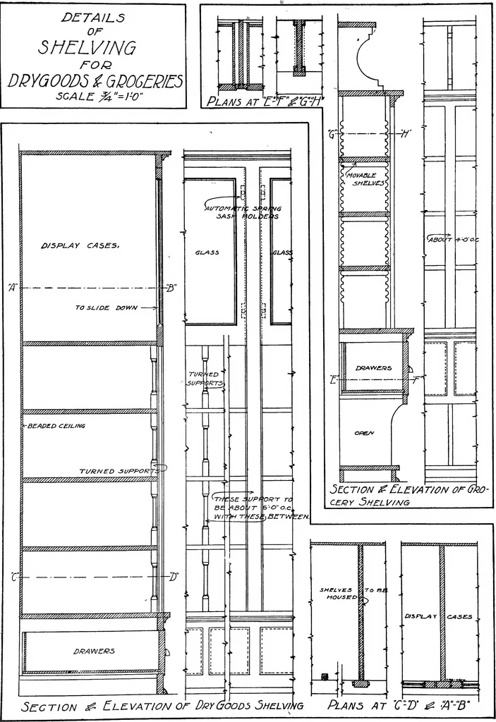An illustration from Radford's portfolio of details of building construction; a remarkable and unique collection of full-page plates, accurately drawn and reproduced to exact scale. Complete details for every style of interior trim, including special built-in features, 1911, leaf 45