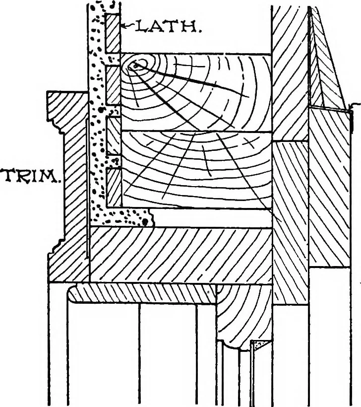 An illustration from Radford's portfolio of details of building construction; a remarkable and unique collection of full-page plates, accurately drawn and reproduced to exact scale. Complete details for every style of interior trim, including special built-in features, 1911, leaf 63