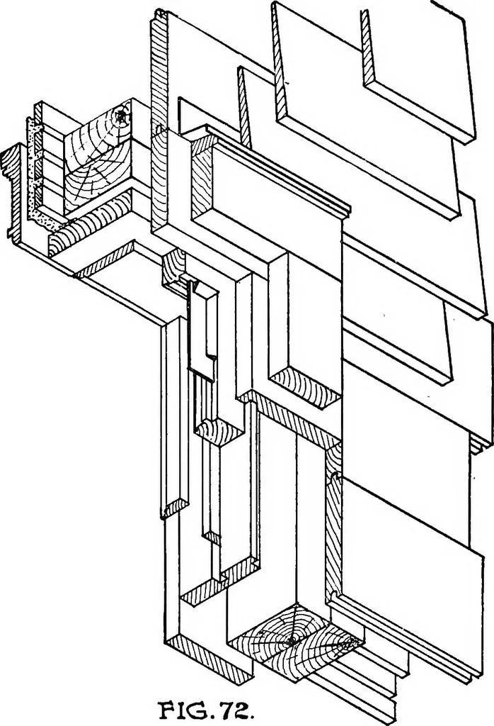An illustration from Radford's portfolio of details of building construction; a remarkable and unique collection of full-page plates, accurately drawn and reproduced to exact scale. Complete details for every style of interior trim, including special built-in features, 1911, leaf 64