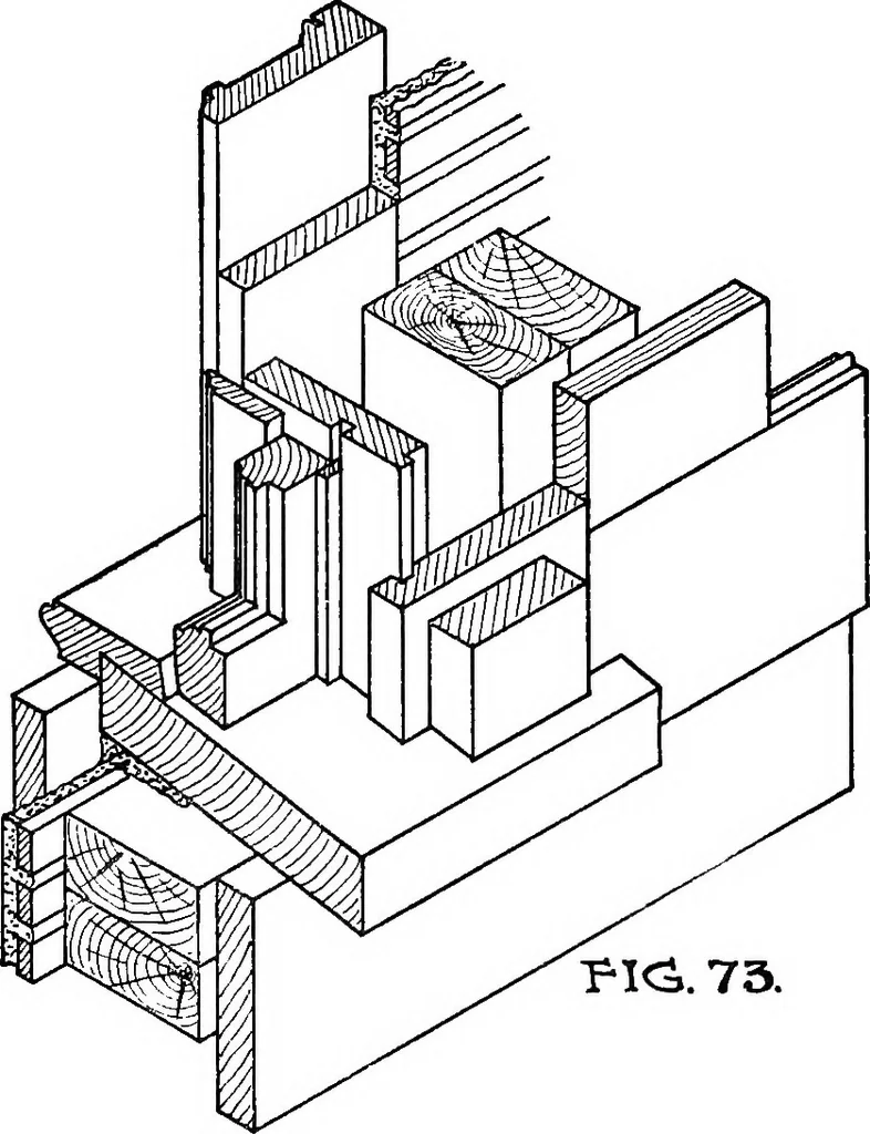 An illustration from Radford's portfolio of details of building construction; a remarkable and unique collection of full-page plates, accurately drawn and reproduced to exact scale. Complete details for every style of interior trim, including special built-in features, 1911, leaf 64