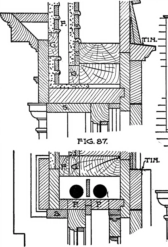 An illustration from Radford's portfolio of details of building construction; a remarkable and unique collection of full-page plates, accurately drawn and reproduced to exact scale. Complete details for every style of interior trim, including special built-in features, 1911, leaf 68