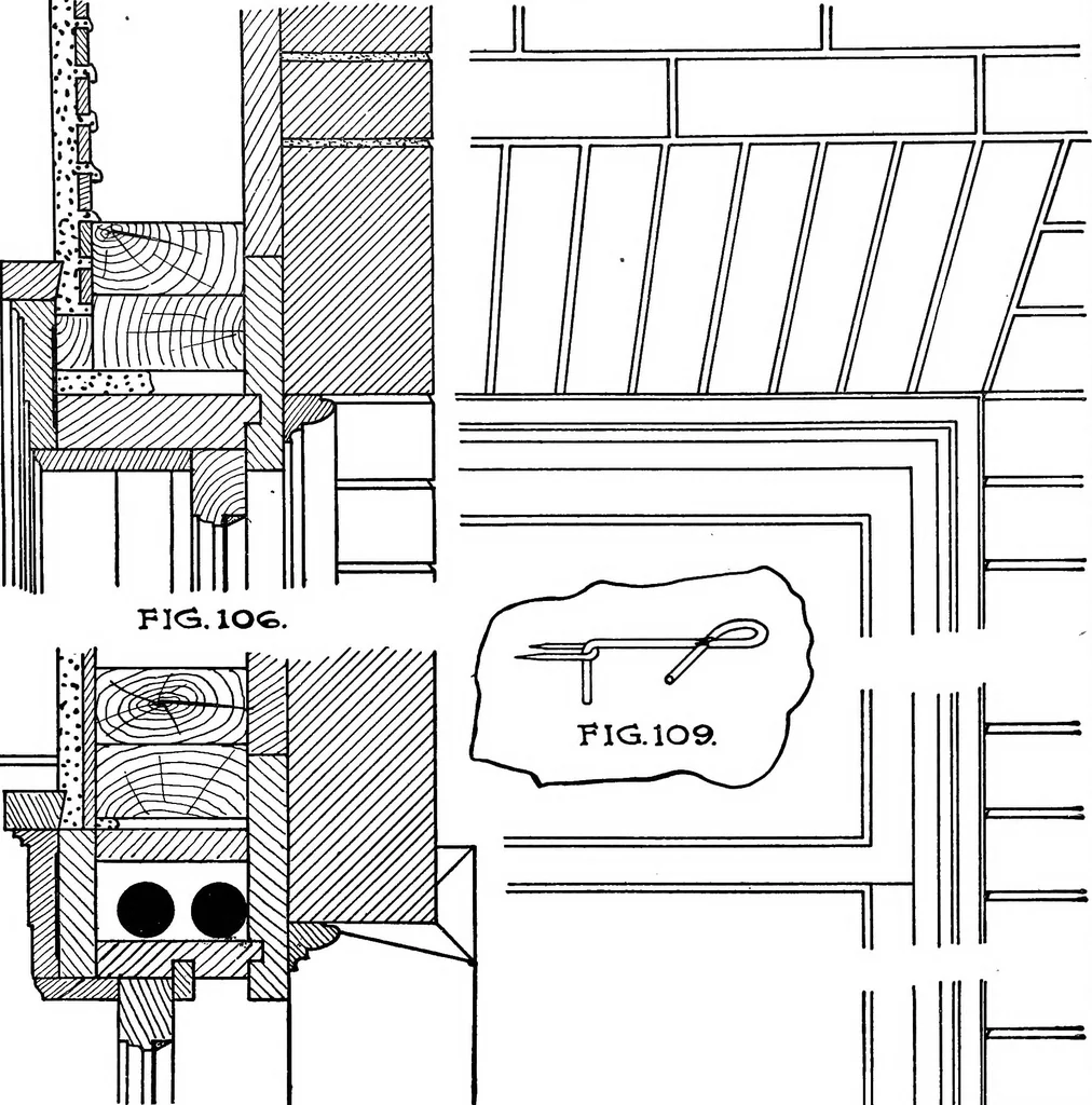 An illustration from Radford's portfolio of details of building construction; a remarkable and unique collection of full-page plates, accurately drawn and reproduced to exact scale. Complete details for every style of interior trim, including special built-in features, 1911, leaf 71